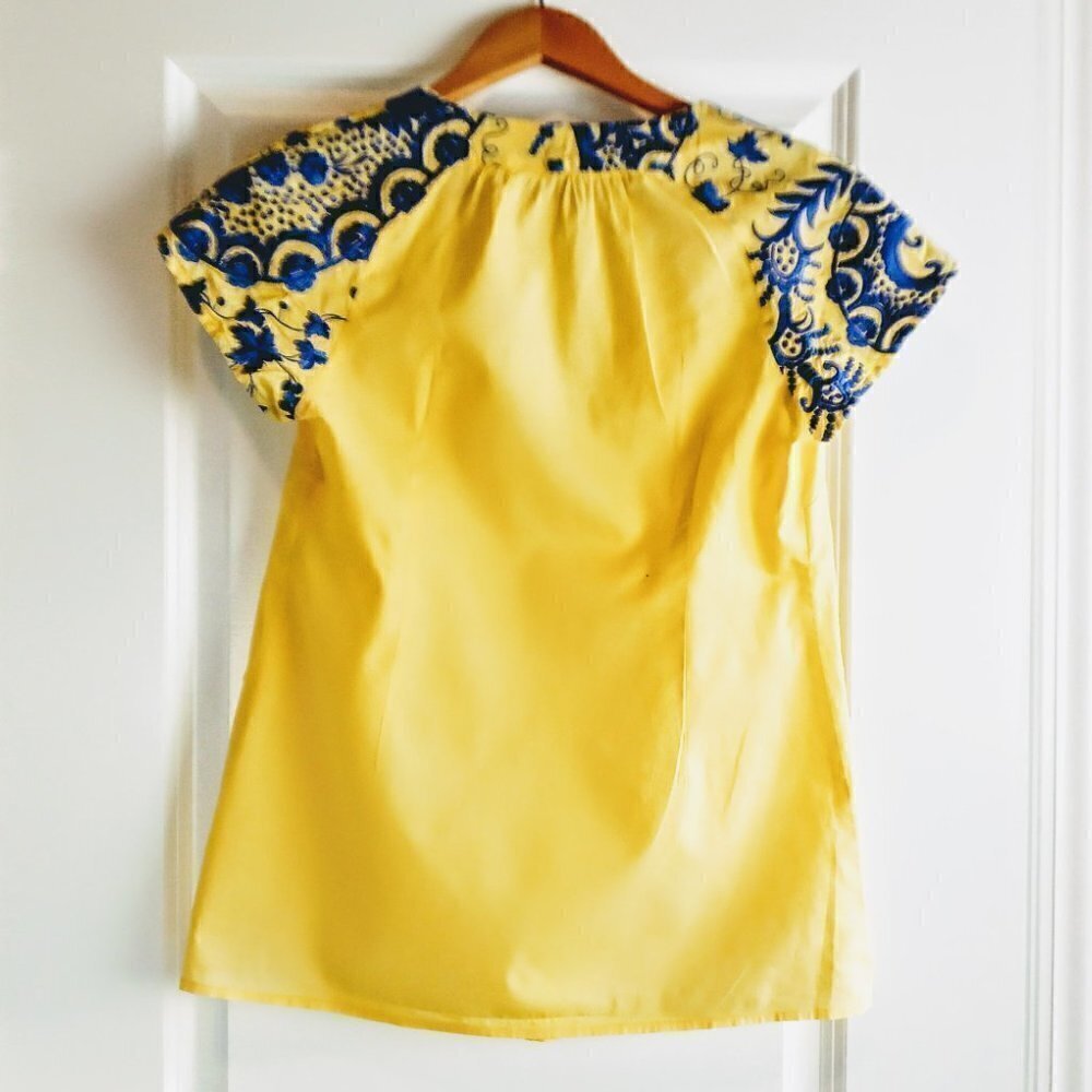Beth Bowley Embroidered Blue Yellow Cotton Top - Picture 3 of 7
